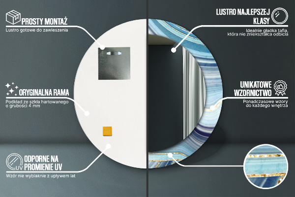 Ronde wandspiegel met print Blauw marmer