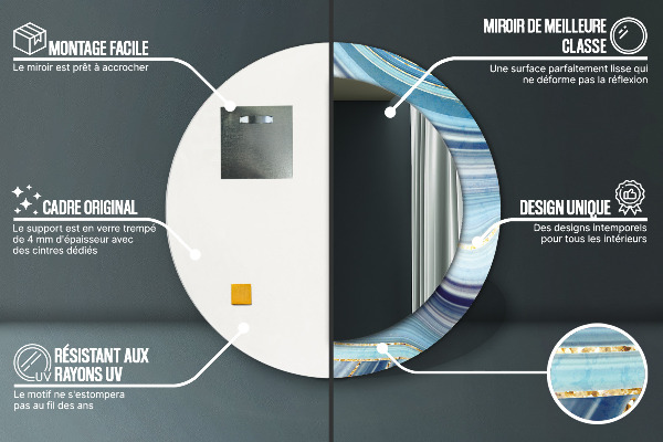 Ronde wandspiegel met print Blauw marmer