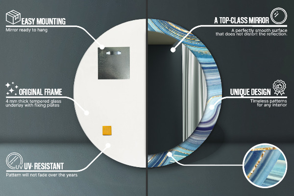 Ronde wandspiegel met print Blauw marmer