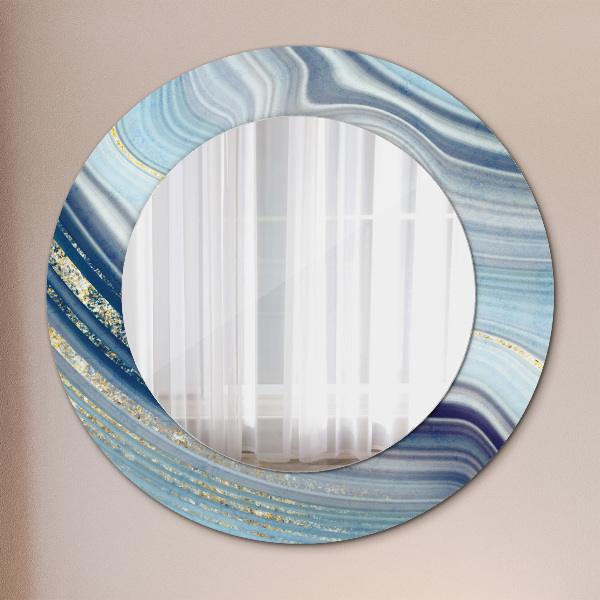 Ronde wandspiegel met print Blauw marmer