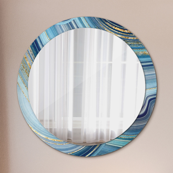 Ronde wandspiegel met print Blauw marmer