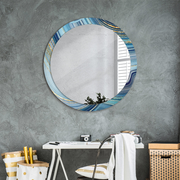 Ronde wandspiegel met print Blauw marmer