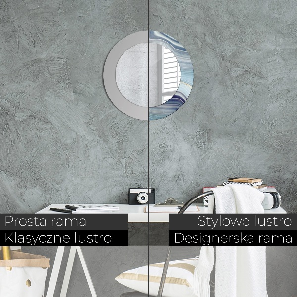 Ronde wandspiegel met print Blauw marmer