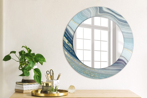Ronde wandspiegel met print Blauw marmer
