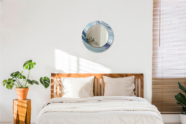 Ronde wandspiegel met print Blauw marmer