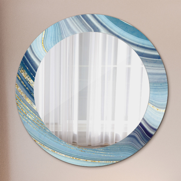 Ronde wandspiegel met print Blauw marmer