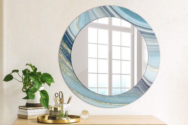 Ronde wandspiegel met print Blauw marmer