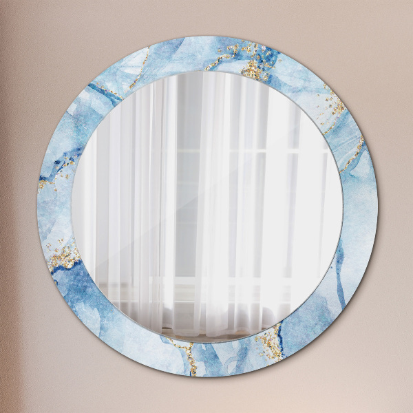 Ronde spiegel met decoratie Blauw goud marmer