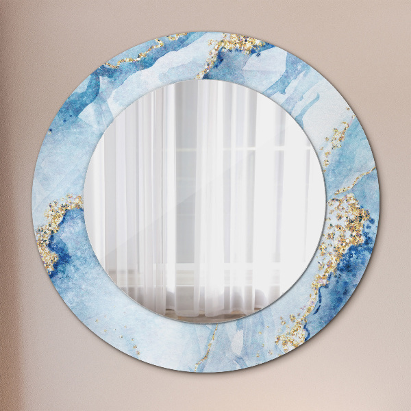 Ronde spiegel met decoratie Blauw goud marmer