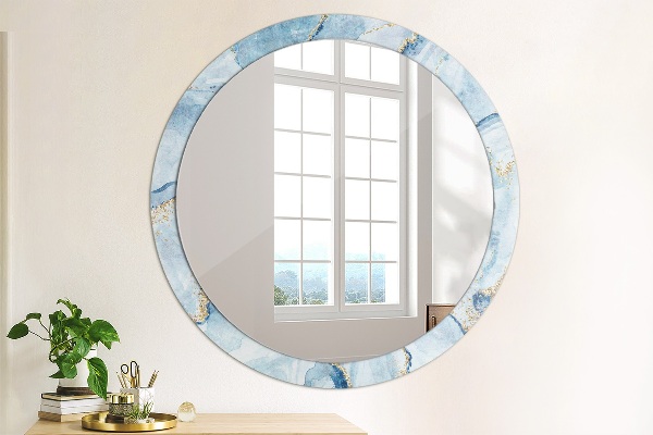 Ronde spiegel met decoratie Blauw goud marmer