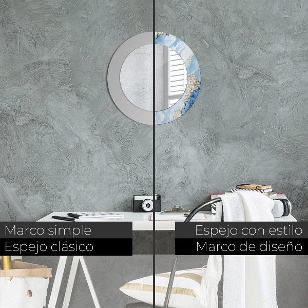 Ronde spiegel met decoratie Blauw goud marmer