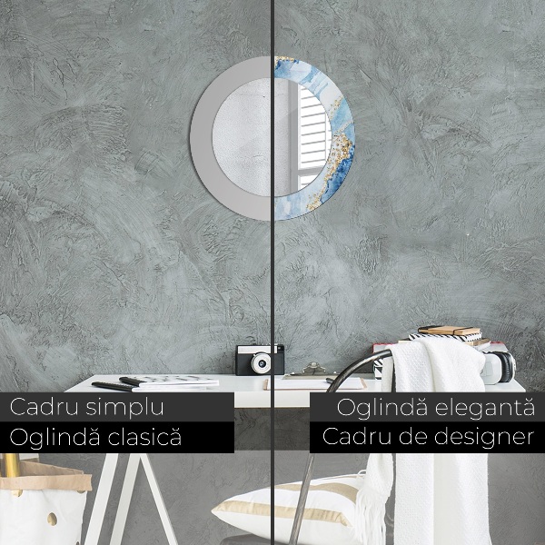 Ronde spiegel met decoratie Blauw goud marmer
