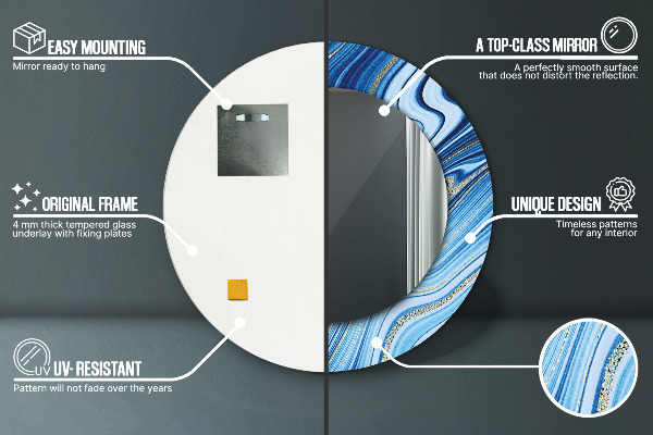 Bedrukte ronde spiegel Blauwe marmering