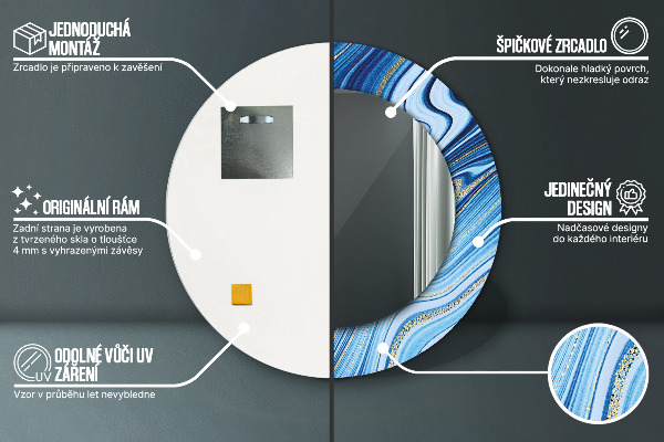 Bedrukte ronde spiegel Blauwe marmering