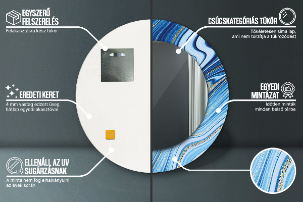 Bedrukte ronde spiegel Blauwe marmering