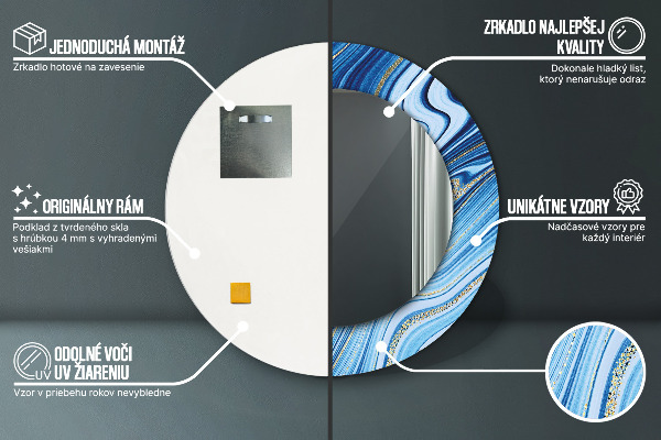 Bedrukte ronde spiegel Blauwe marmering