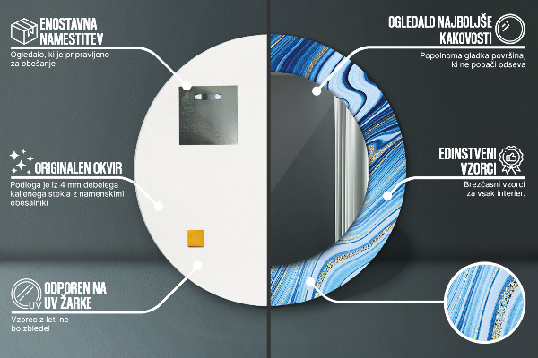 Bedrukte ronde spiegel Blauwe marmering