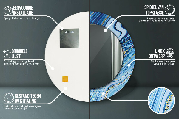 Bedrukte ronde spiegel Blauwe marmering