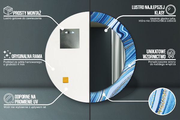 Bedrukte ronde spiegel Blauwe marmering
