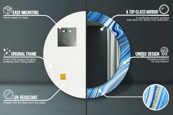 Bedrukte ronde spiegel Blauwe marmering