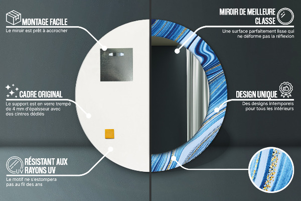 Bedrukte ronde spiegel Blauwe marmering