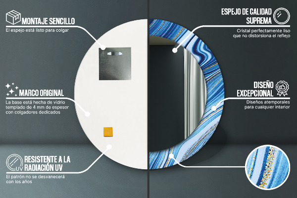 Bedrukte ronde spiegel Blauwe marmering