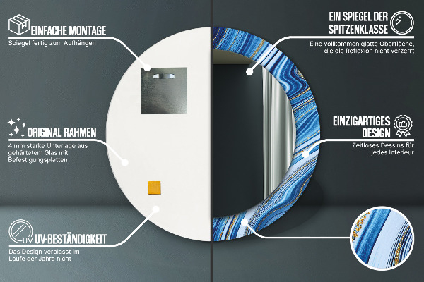 Bedrukte ronde spiegel Blauwe marmering