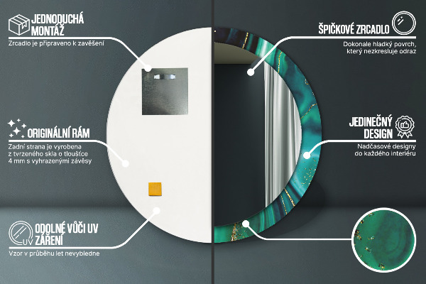 Ronde spiegel met decoratie Smaragd marmer