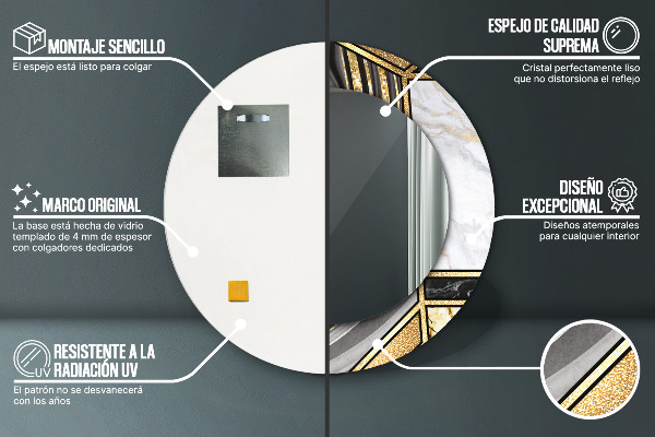 Ronde spiegel met bedrukte lijst Marmeren agaat en goud