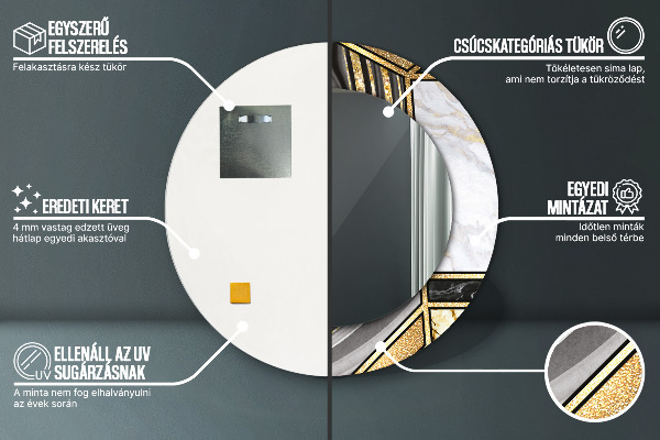 Ronde spiegel met bedrukte lijst Marmeren agaat en goud