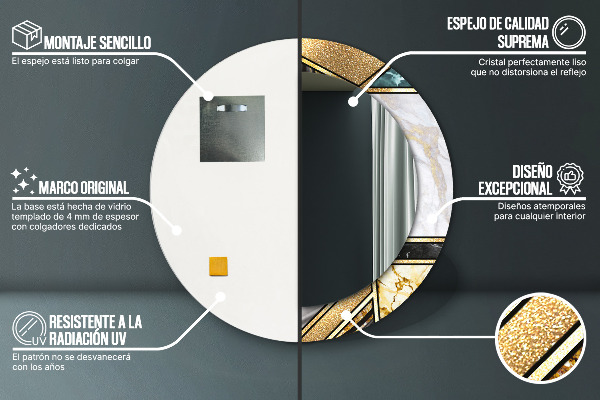 Ronde spiegel met bedrukte lijst Marmeren agaat en goud