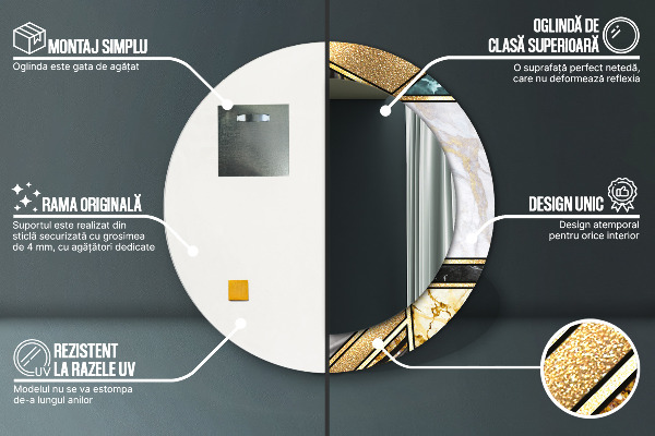 Ronde spiegel met bedrukte lijst Marmeren agaat en goud