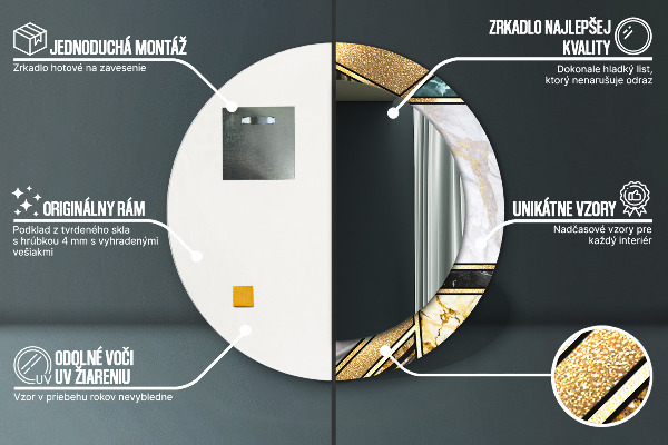 Ronde spiegel met bedrukte lijst Marmeren agaat en goud