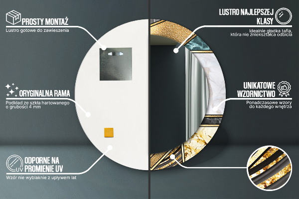 Ronde spiegel met bedrukte lijst Marmeren agaat en goud