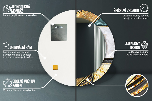 Ronde spiegel met bedrukte lijst Marmeren agaat en goud