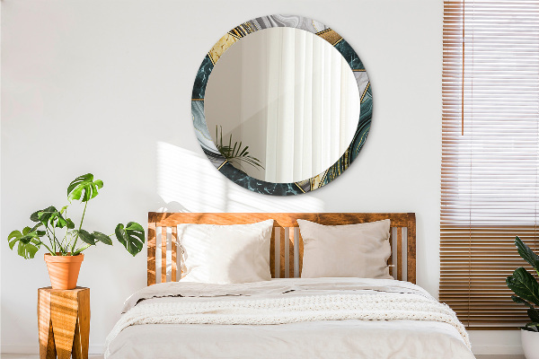 Ronde spiegel met bedrukte lijst Marmeren agaat en goud