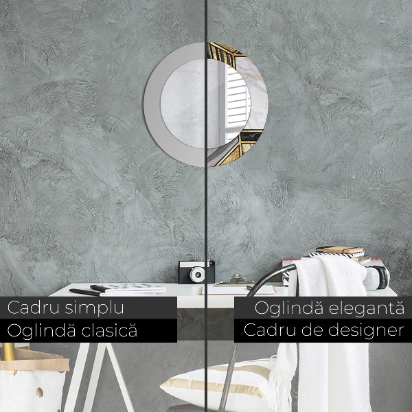 Ronde spiegel met bedrukte lijst Marmeren agaat en goud