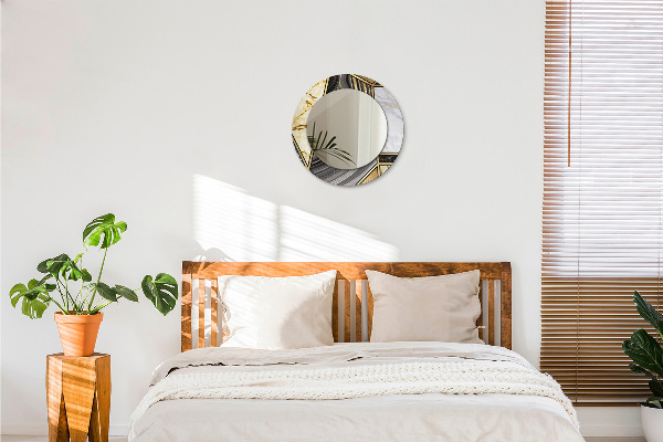 Ronde spiegel met bedrukte lijst Marmeren agaat en goud