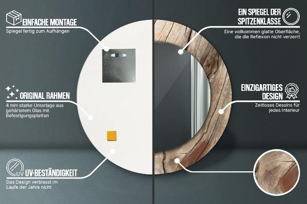 Bedrukte ronde spiegel Gebarsten hout