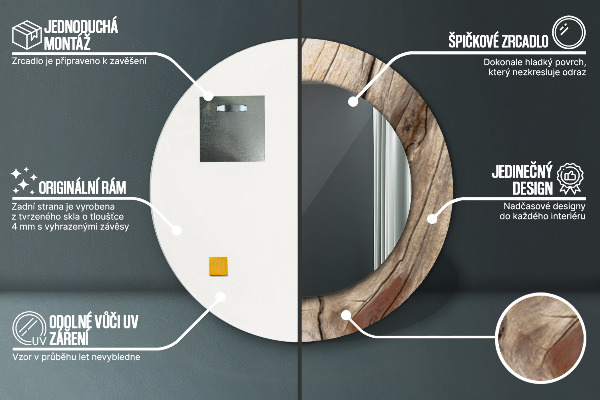 Bedrukte ronde spiegel Gebarsten hout
