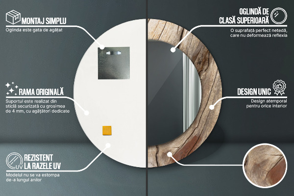 Bedrukte ronde spiegel Gebarsten hout