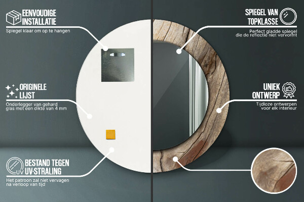 Bedrukte ronde spiegel Gebarsten hout