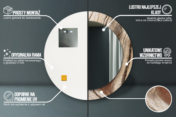 Bedrukte ronde spiegel Gebarsten hout