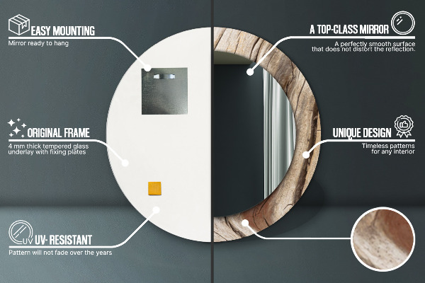 Bedrukte ronde spiegel Gebarsten hout