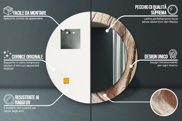 Bedrukte ronde spiegel Gebarsten hout