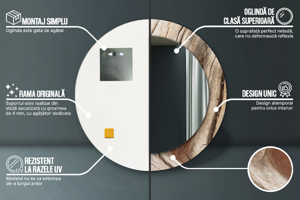 Bedrukte ronde spiegel Gebarsten hout