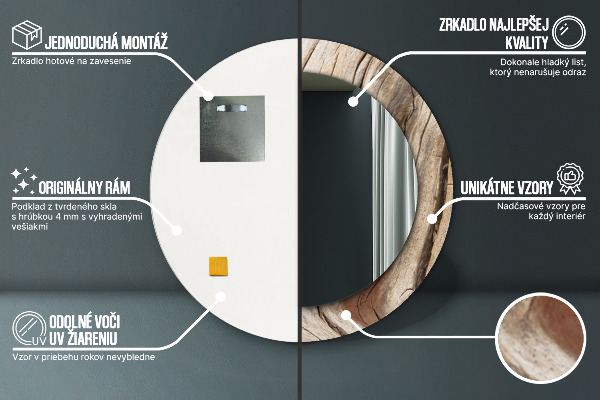 Bedrukte ronde spiegel Gebarsten hout