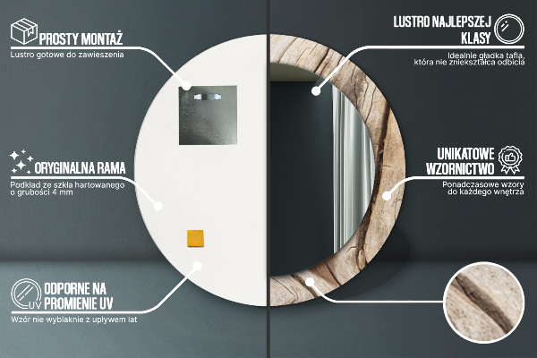 Bedrukte ronde spiegel Gebarsten hout