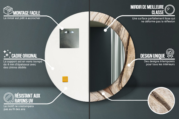 Bedrukte ronde spiegel Gebarsten hout