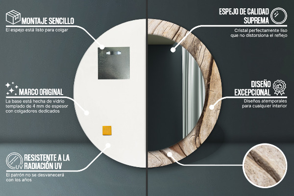 Bedrukte ronde spiegel Gebarsten hout